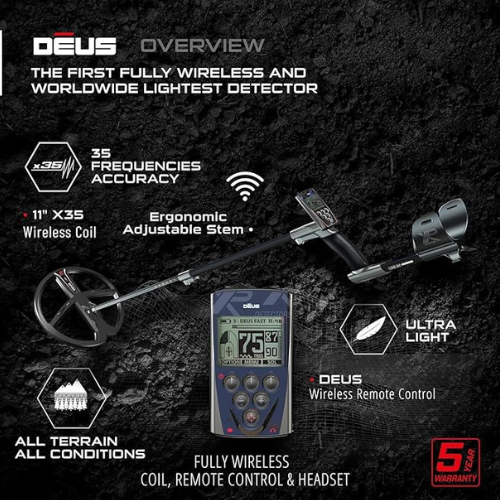 XP Deus RC Wireless Waterproof Metal Detector With 11" Searchcoil and WS5 Headphones - Treasure Coast Metal Detectors