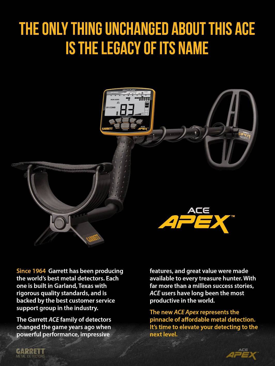 GARRETT ACE Apex with 8.5" x 11" DD Multi-Flex™ Raider Search coil (Basic Package) - Treasure Coast Metal Detectors