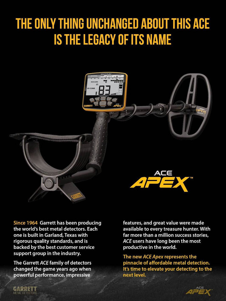 GARRETT ACE Apex with 8.5" x 11" DD Multi-Flex™ Raider Search coil (Basic Package) - Treasure Coast Metal Detectors