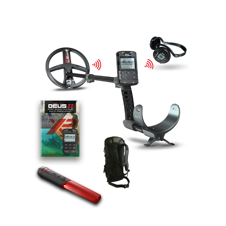 XP DEUS II Waterproof Multi Frequency Metal Detector + Remote + 9" FMF Search Coil + WS6 Backphone Headphones