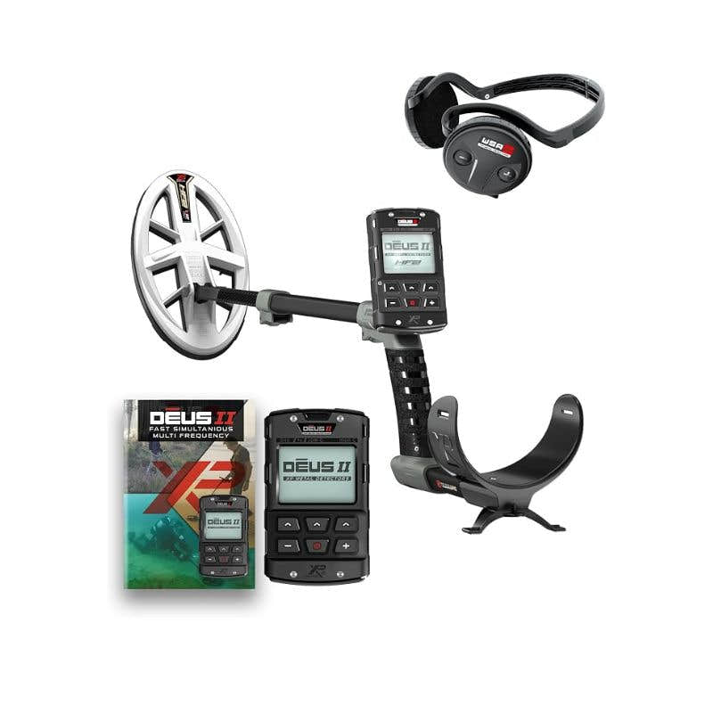 XP DEUS II Gold Metal Detector with 9.5" × 5" HF2 Coil, Remote & WSA-ST Headphones
